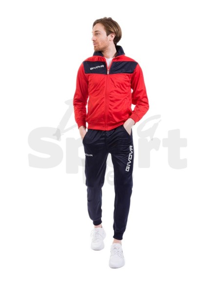 Givova Tuta Sportiva Visa Rosso Blu  Completo Relax e Allenamento Unisex
