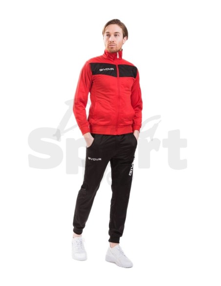 Givova Tuta Sportiva Visa Rosso Nero Completo Relax e Allenamento Unisex