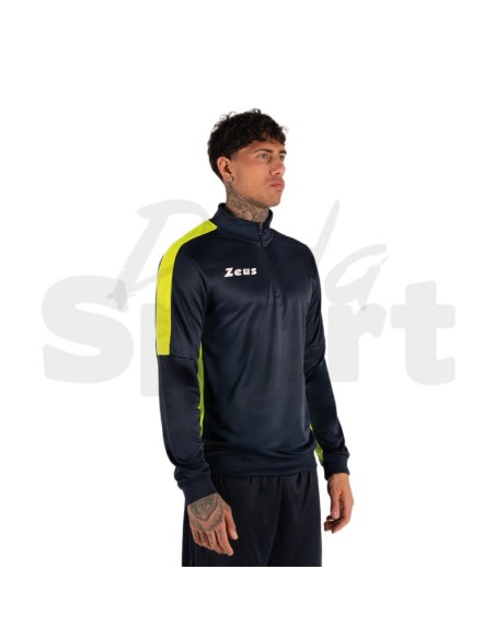 Zeus Felpa Train Start Blu Giallo Fluo  Felpa Tecnica Allenamento Unisex