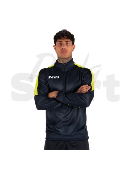 Zeus Felpa Train Start Blu Giallo Fluo  Felpa Tecnica Allenamento Unisex