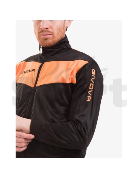 Givova Tuta Visa Nero Arancio Fluo Tuta Sportiva Unisex Triacetato Zip Intera