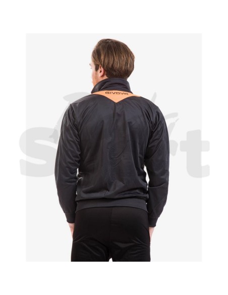 Givova Tuta Visa Nero Arancio Fluo Tuta Sportiva Unisex Triacetato Zip Intera