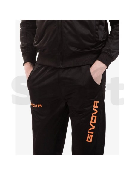 Givova Tuta Visa Nero Arancio Fluo Tuta Sportiva Unisex Triacetato Zip Intera
