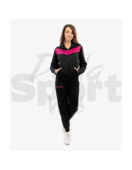 Givova Tuta Visa Nero Fuxia Fluo Tuta Sportiva Unisex Triacetato Zip Intera