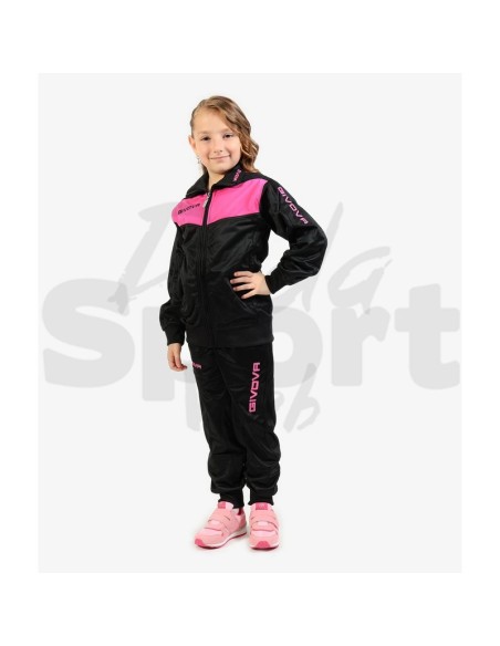 Givova Tuta Visa Nero Fuxia Fluo Tuta Sportiva Unisex Triacetato Zip Intera